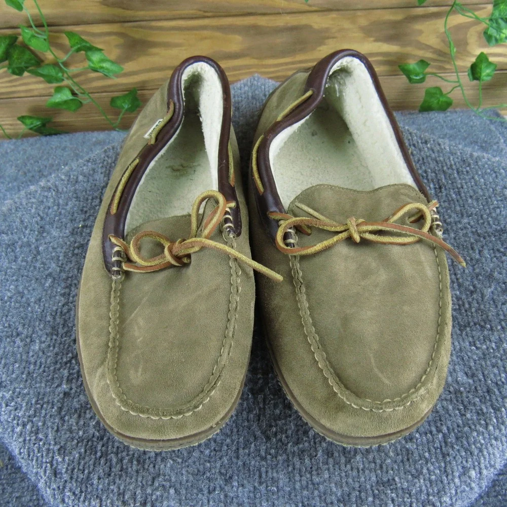 LL Bean Shoe Mens 12‎ Brown Moccasin Suede Shearling Lining Cozy